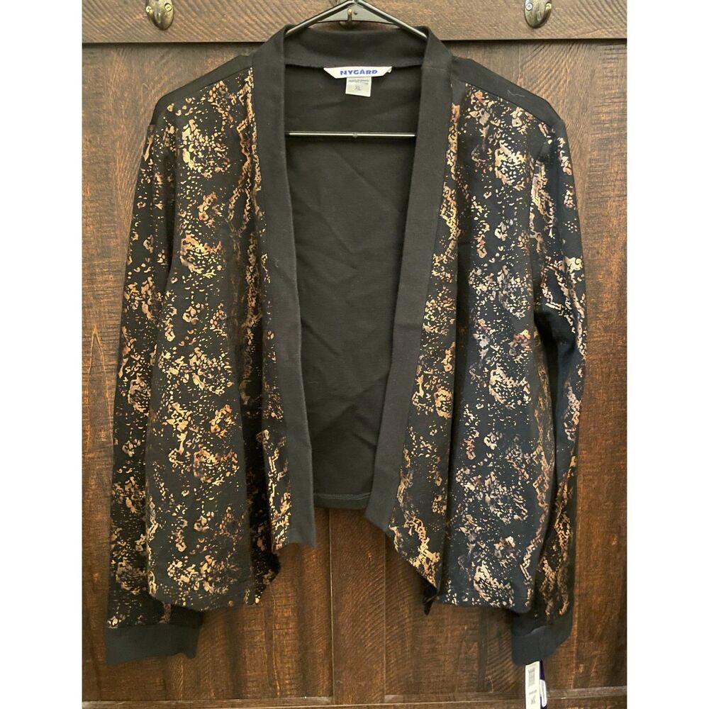 Slims Cardigan XL Black Gold Metallic Open Front Lightweight Blazer Style NWT